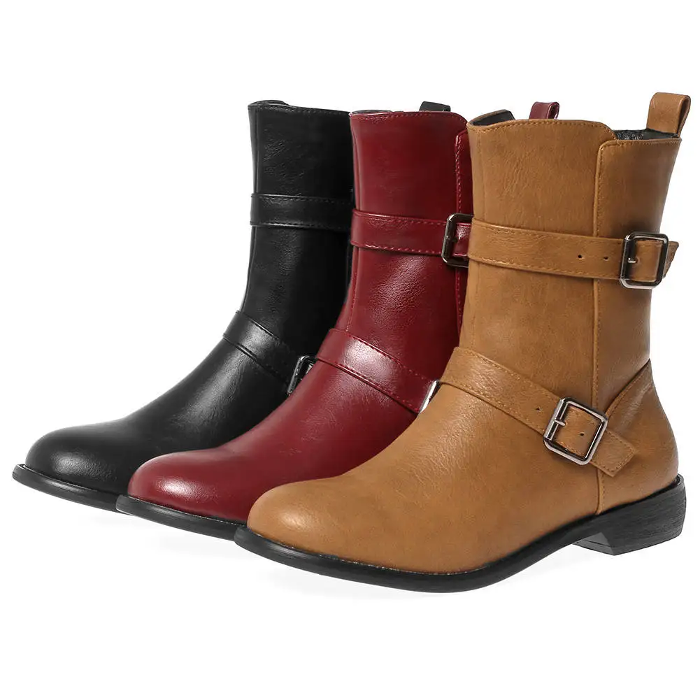 BONJOMARISA Plus Size 33-46 Elegant Fake Leather Booties Ladies OL Flat Ankle Boots Women 2019 Casual Low Heels Shoes Woman BONJOMARISA Plus Size 33-46 Elegant Fake Leather Booties Ladies OL Flat Ankle Boots Women 2019 Casual Low Heels Shoes Woman