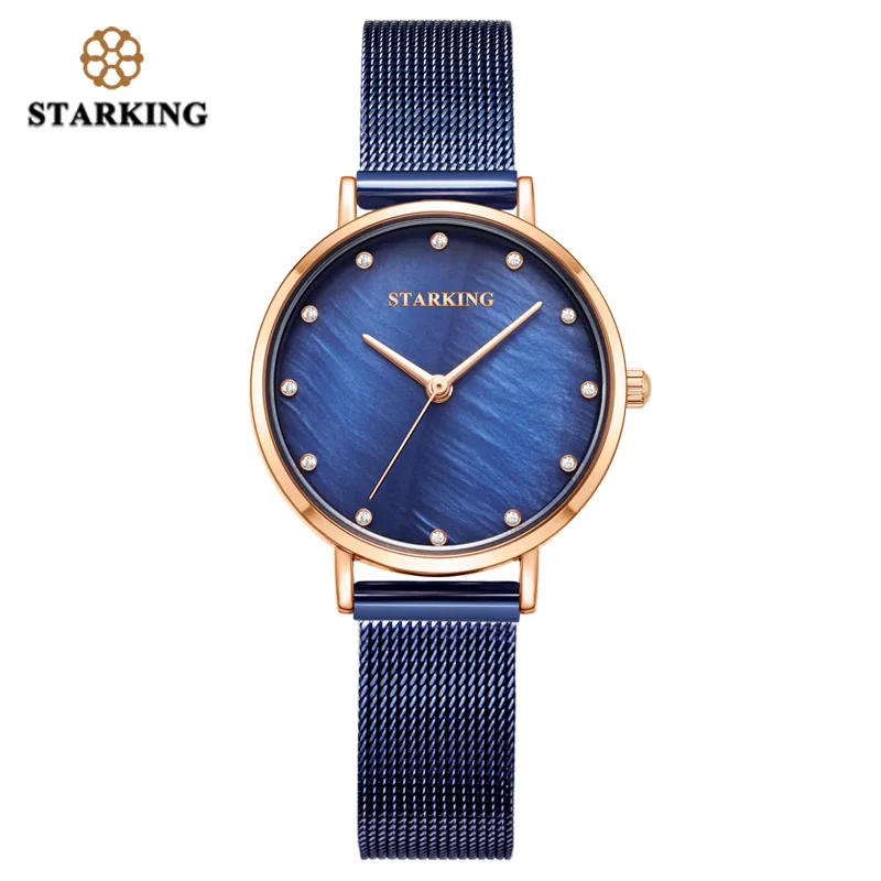 

STARKING Fashion Women Quartz Watches 30mm Small Size Lady Dress Watch Waterproof Shell Window Mesh Belt Sapphire Crystal Watch