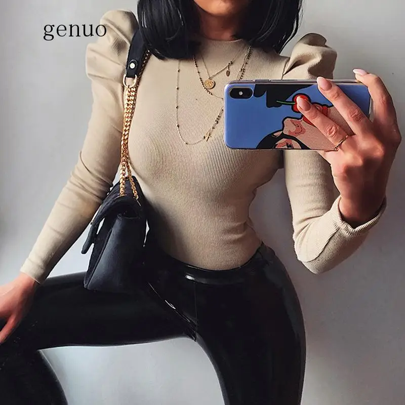 New O-neck Long Pull Sleeve Body Suit Femme Elegant Women Bodysuits Bodycon Lady Knitted Rompers Outfits Black Red