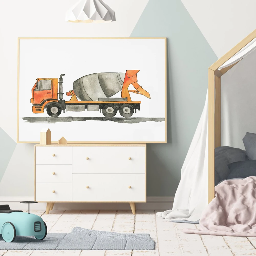 Construction-Vehicle-Watercolor-Boys-Wall-Art-Canvas-Painting-Pictures-Dump-Truck-Excavator-Posters-And-Prints-Kids (3)