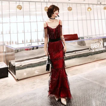 

Off Shoulder Burgundy Oriental Style Banquet Dresses Chinese Vintage Traditional Wedding Cheongsam Elegant Evening Party Gowns