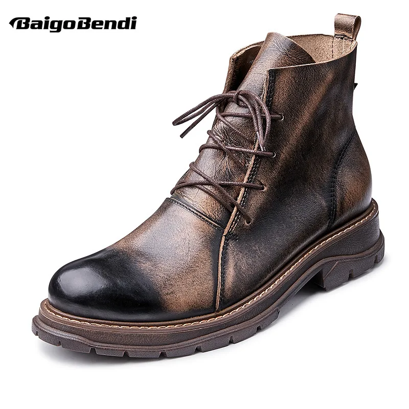 

EURO Size Roman Style Men Shoes Chelsea Boots Lace Up Military Boots Genuine Leather Casual Winter Shoes Man