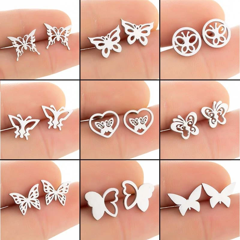 Refrescante Excéntrico infierno Pendiente de tuerca de mariposa de acero inoxidable para mujer y niña,  aretes pequeños y baratos a la moda, joyería informal para el día a día,  gran oferta|Aretes| - AliExpress