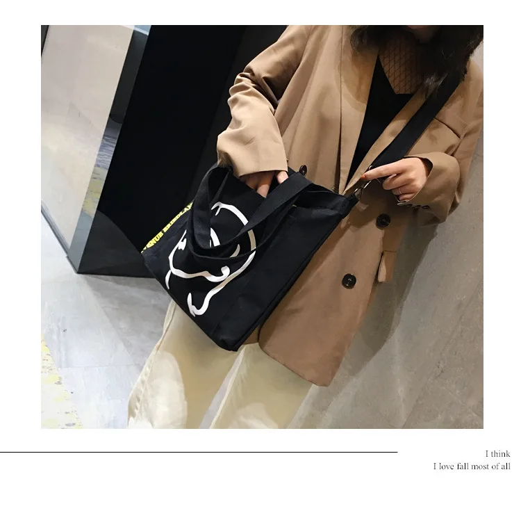 Micro for Ulzzang Harajuku Printed Canvas Bag Women's Japanese-style College Style Shoulder Bag College Student INS Shoulder Bag
