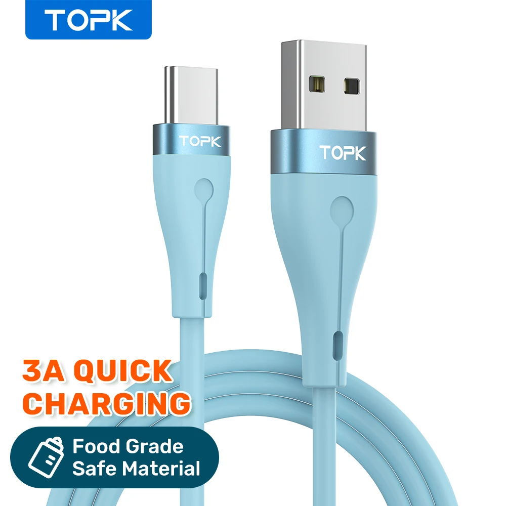 TOPK 3A Flüssigkeit Silikon Micro USB Typ C Kabel für Xiaomi Samsung Huawei Schnelle Lade Handy Daten Kabel
