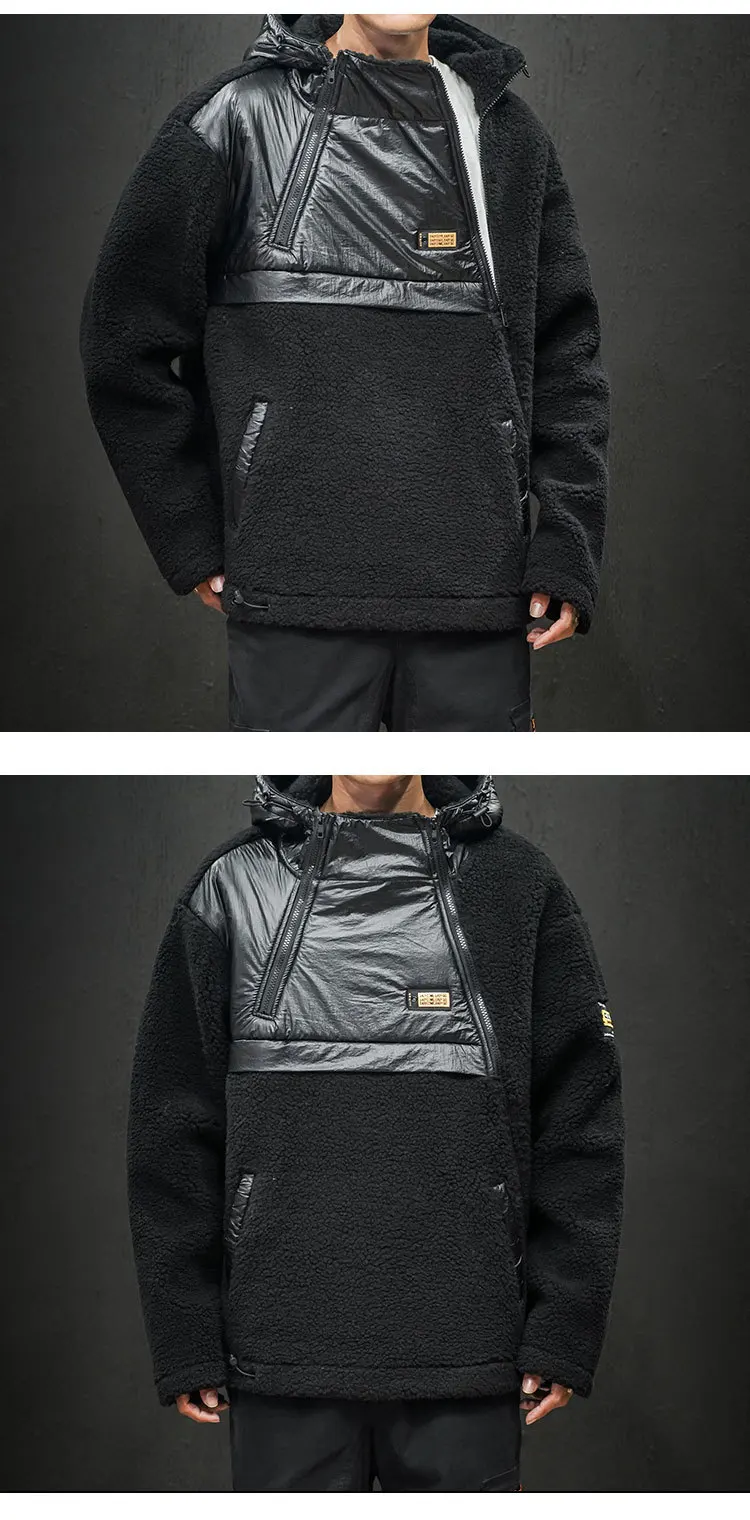 Autumn And Winter New Style Men's Loose And Plus-sized Hooded Joint Coat Couple Clothes Lambs Wool Cotton-padded Clothes Casual