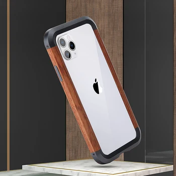 

Luxury Original Anti-fall Wooden Case for iPhone 11pro Max Metal Bumper Protection Frame for Iphone 11 Phone Cover shell bag