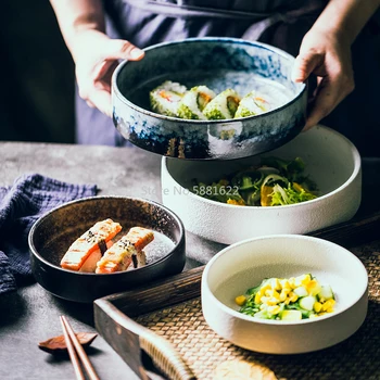 

Japanese Creative Ceramic Bowl Salad Bowl Thick Soup Bowl Stew Bowl Restaurant Fashionable Dish Deep Bowl Fruit Bowl Large