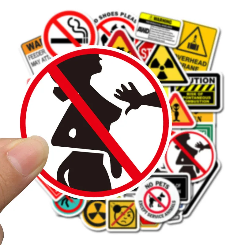 10/50pcs Pack Warn Sign Stickers Car Cool Luggage Funny Motorcycle Skateboard Guitar Waterproof PVC Graffiti Sticker Kids Toy