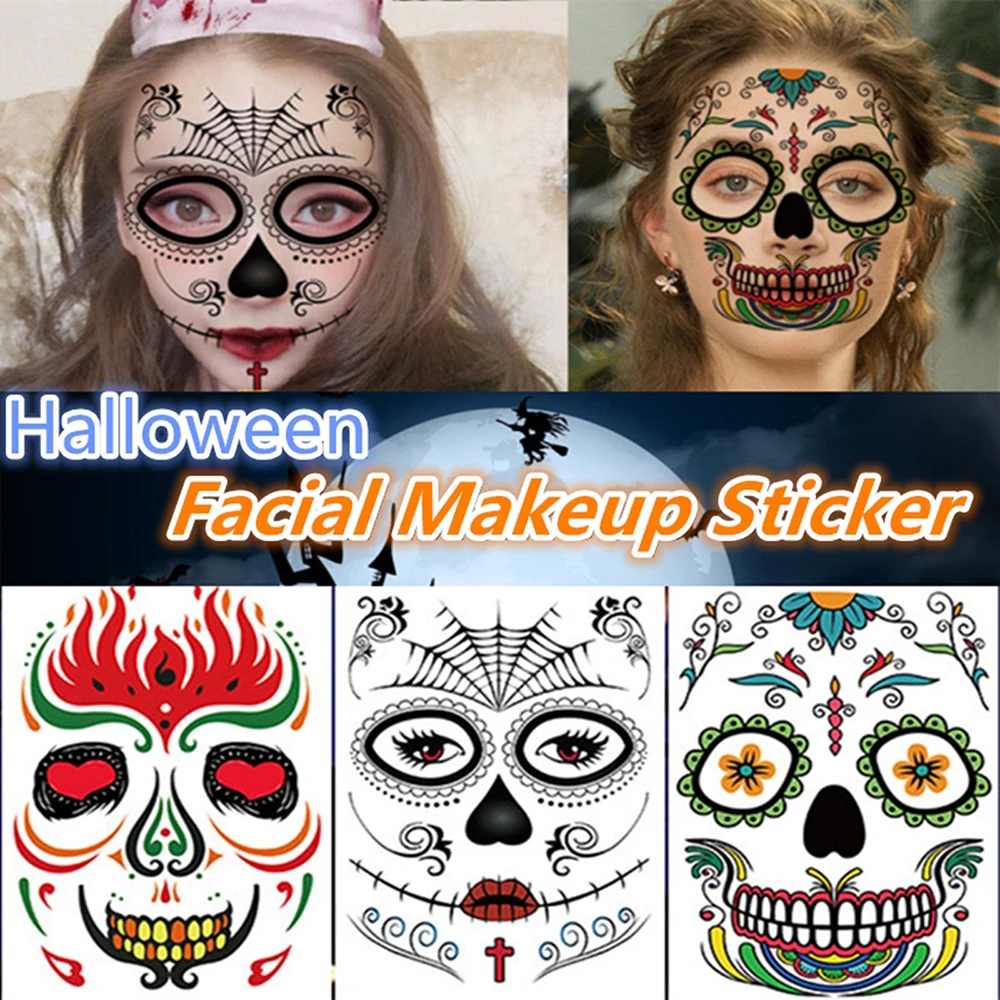シュガースカルマスクハロウィン美容顔防水一時的なタトゥーステッカーメイクパーティーメキシコデッド入れ墨 パーティー用自作デコレーション Aliexpress