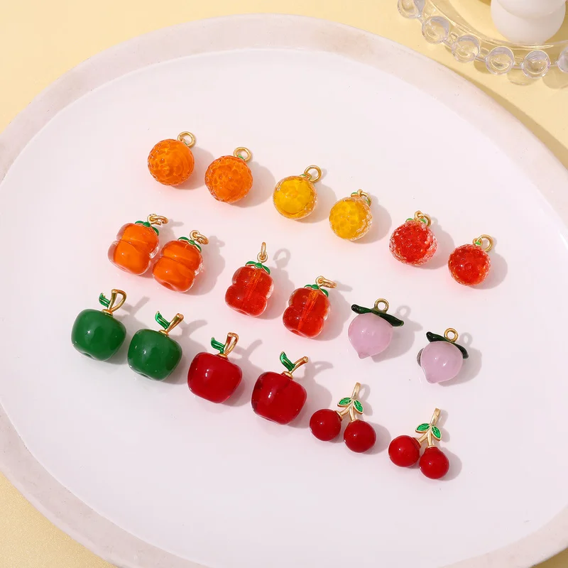 

Стеклянная подвеска в виде фруктов, оранжевого, оранжевого персика, персика, яблока, вишни, аксессуары для рукоделия, материал