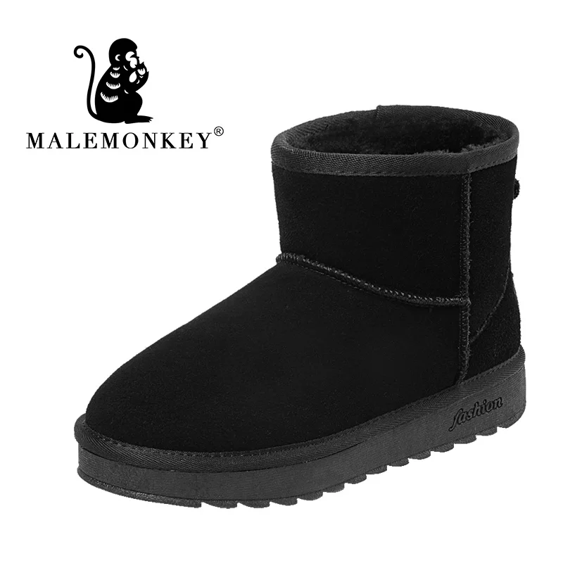 Черный MALEMONKEY/женские зимние ботинки в австралийском стиле; Коллекция года; ботильоны из натуральной воловьей кожи; теплые зимние ботинки; женская обувь - Цвет: Черный