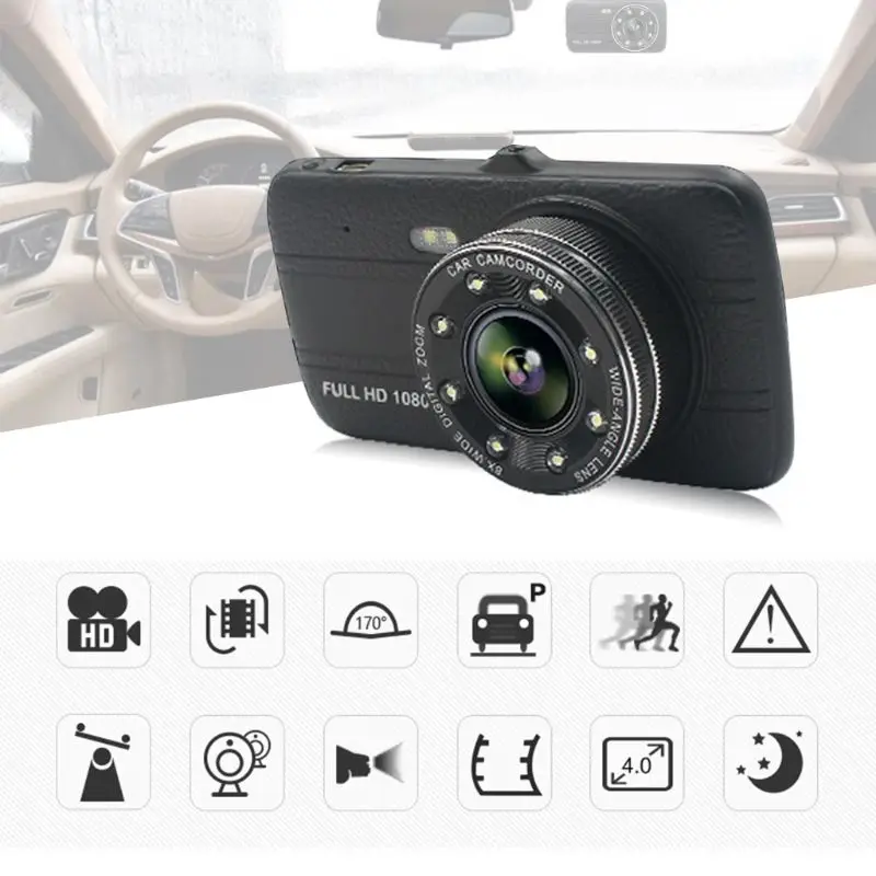 Автомобильная dvr камера Full HD 1080P видеорегистратор с двойным объективом ночного видения с камерой заднего вида