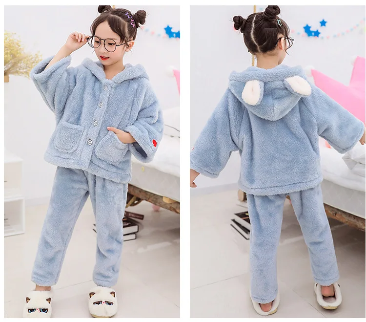 2 предмета, зимние ночные рубашки для девочек, пижамы, плюшевый костюм, детская теплая домашняя одежда для детей от 3 до 13 лет, домашняя одежда, двухсторонняя Пижама
