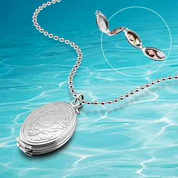 

925 Sterling Silver Magic 4 Photo Pendant Memory Floating Locket Necklace Oval Flower Flash Box Fashion Album Box Necklaces