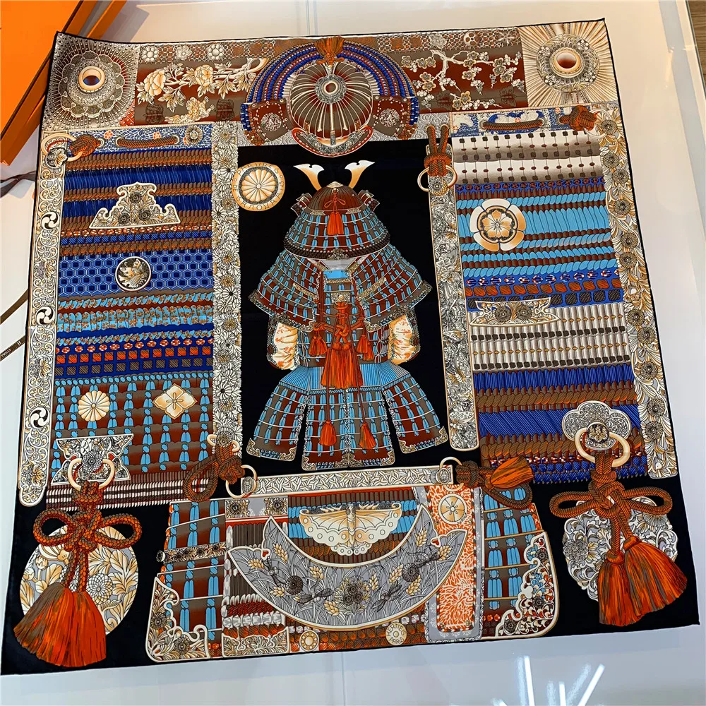 90 cm manueller handgerollter Twill-Seidenschal für Damen, Krieger-Rüstung, gekräuselt, quadratische Schals, Echarpes, Foulards, Femme, Wickeltuch, Bandana, Hijab