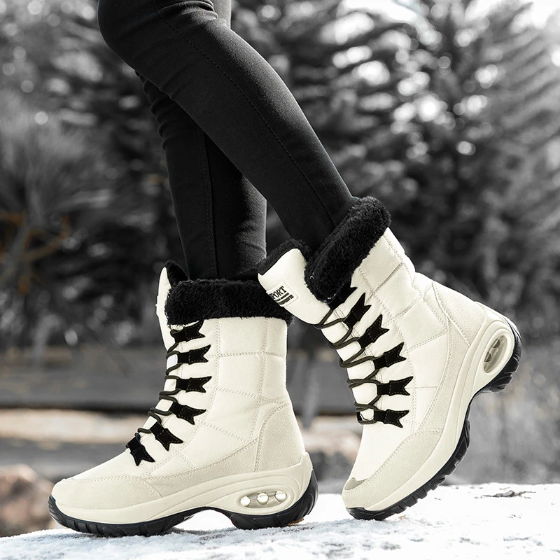 Botas de nieve antideslizantes para mujer, calzado de media caña, de alta calidad, con cordones, la moda, Invierno|Botas de - AliExpress
