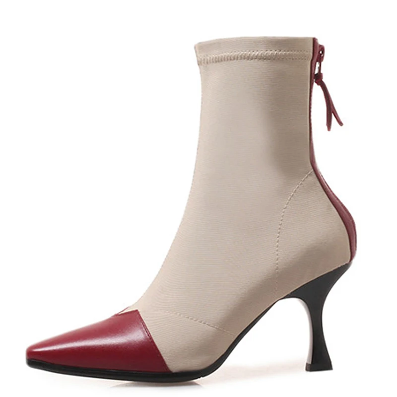 

YECHNE Genuine Leather Autumn Chelsea Ankle Boots High Heeled Martin Boots Plus Size 33 41 43 Fashion Black Winter Shoes