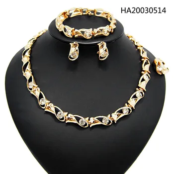 

Yulaili 2020 Latest Jewelry Sets for Women African Crystal Gold Color Necklace Earrings Ring Bracelet Bridal Wedding Jewellery