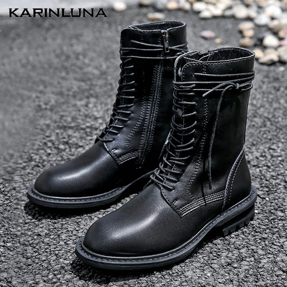 

Karinluna 2019 Brand Design Genuine Leather Fashion cross-tied Woman Shoes Boots Martin Women Boots Female