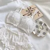 Wriufred Vintage lace bra sets fairy white button without rim lingerie set tube top embroidered underwear ruffled panties suit ► Photo 1/6