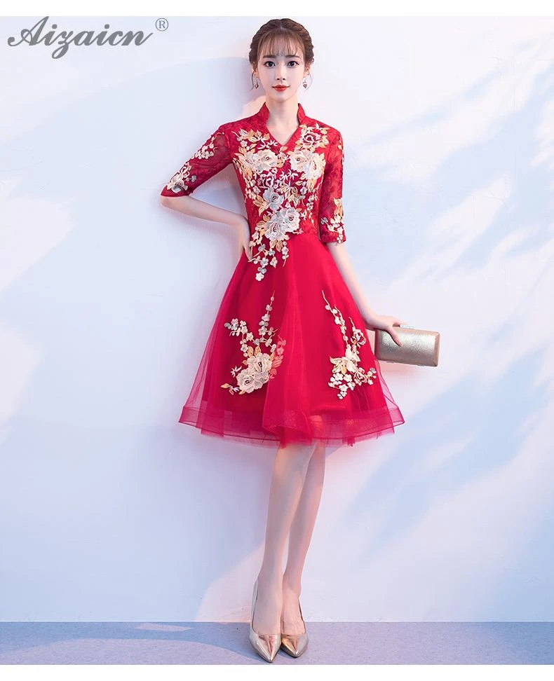 Модные кружевные вечерние платья Qi Pao женское китайское свадебное платье Cheongsam красное свадебное платье Qipao Акция тонкий халат Rouge