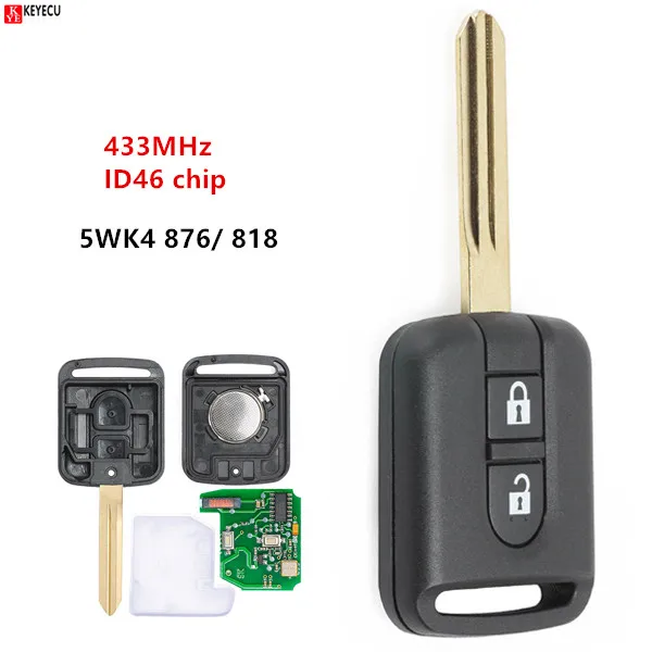 KEYECU 433MHz ID46 PCF7946ชิป2ปุ่มรีโมทKey FobสำหรับNissan Note NV200