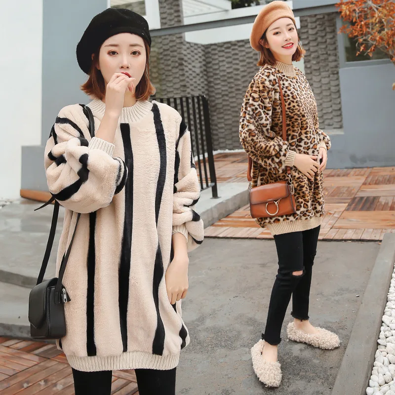 

Sweater Women's Autumn & Winter Loose-Fit Korean-style Tops Maternity Clothes Fashion Large Size Plush Pregnant Women Dress
