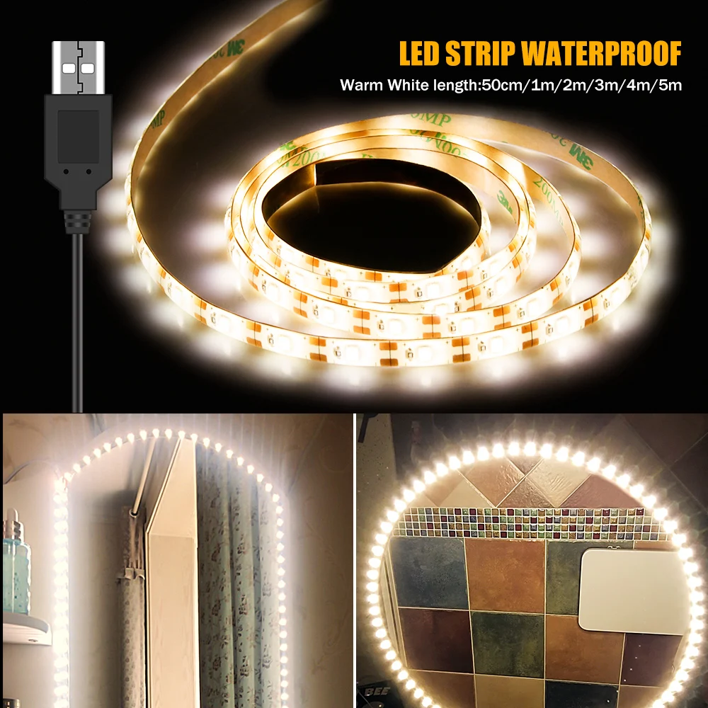 

Makeup Vanity Mirror Light Strip Led 5V USB Strip LED Flexible Tape USB Cable Power Waterproof Decor Dressing Table mirror Lamp