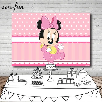 

Sensfun Pink Theme Baby Minnie Photography Backgrounds White Polka Dots Girls Birthday Party Backdrop For Photo Studio 7x5ft