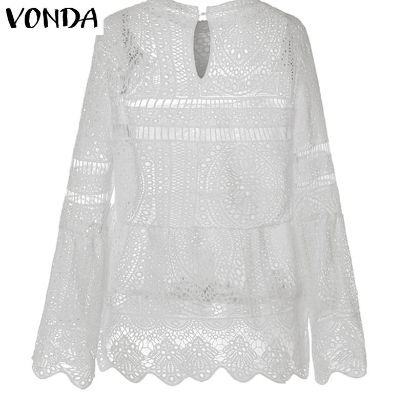 VONDA, сексуальная Кружевная туника, полые топы, футболка, блузка, осенняя, с длинным рукавом, с неровным подолом, для вечеринки, Blusas, для беременных, пляжные рубашки, 5XL