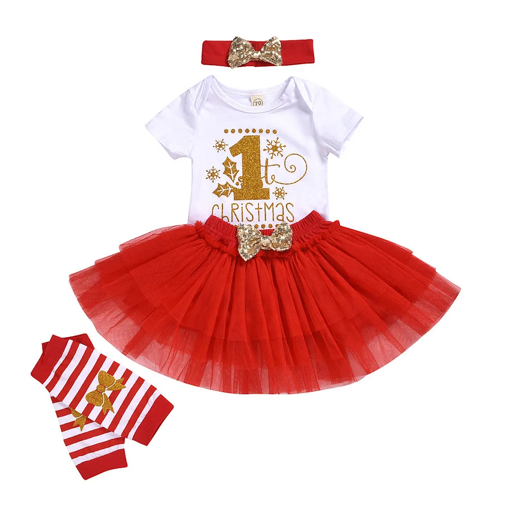 Girls First Christmas Clothes Sets Short Sleeve Romper+Headband+Socks 3Pcs Girl Baby Newborn Christmas's erkek bebek giyim#W