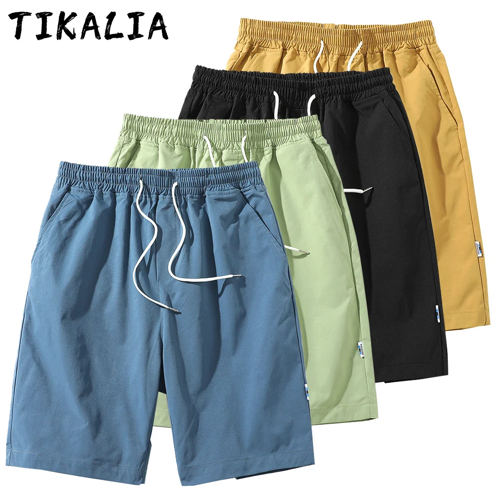 Pantalones cortos informales para hombre, Shorts de Color sólido, prendas de vestir con cordón, Bermudas finas transpirables, novedad de 2021