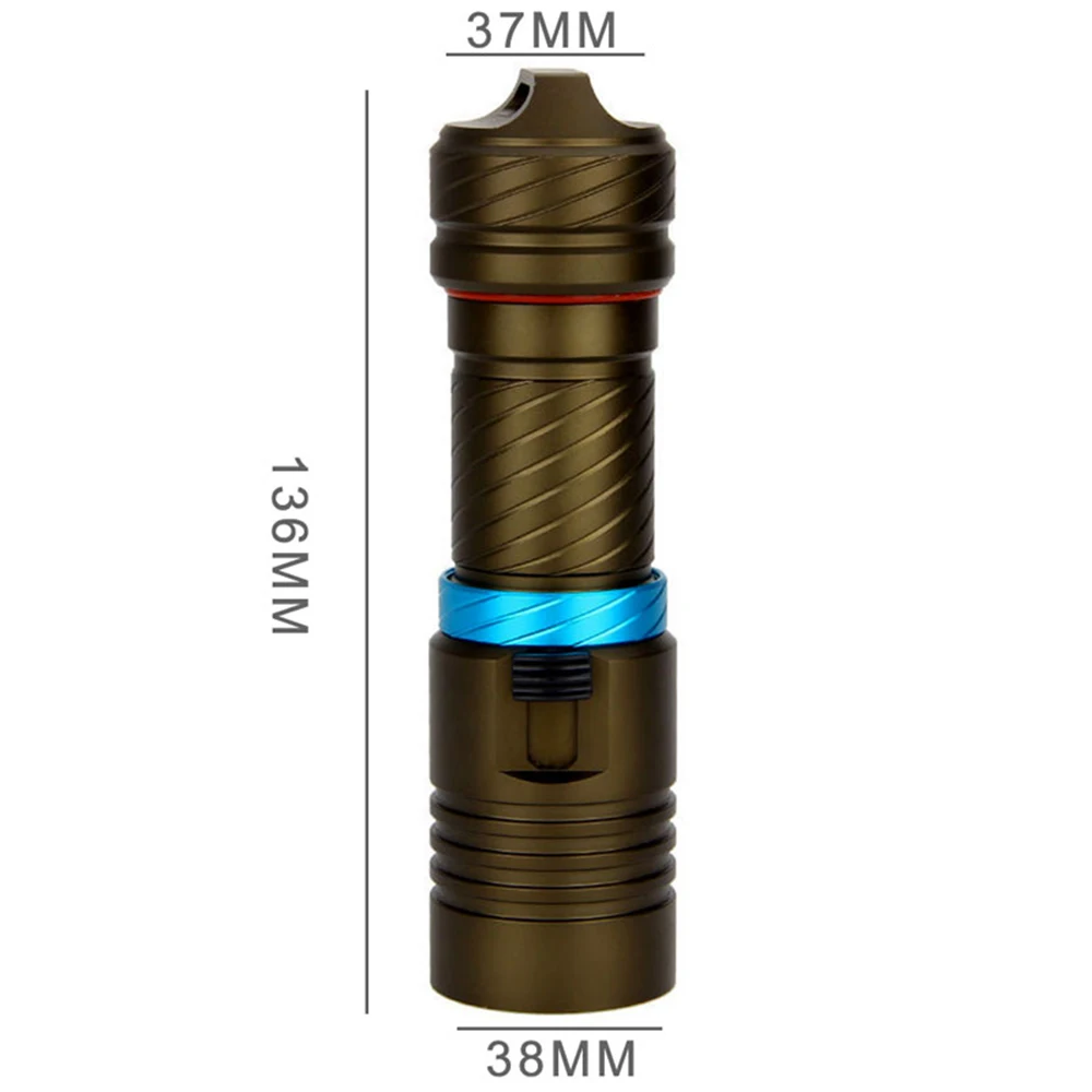 Lanterna led de mergulho l2, potente, 200m,