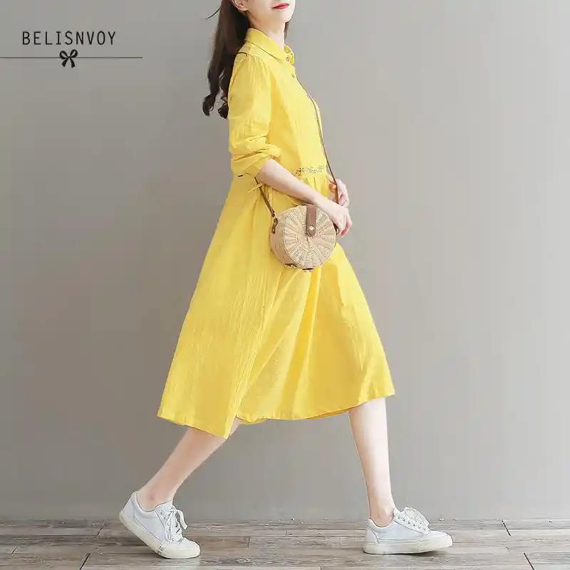 vestido de linho azul marinho