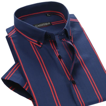 

Men's Summer Thin Contrast Double Striped Short Sleeve Shirt Comfortable Cotton Stylish Casual Standard-fit Button Down Shirts