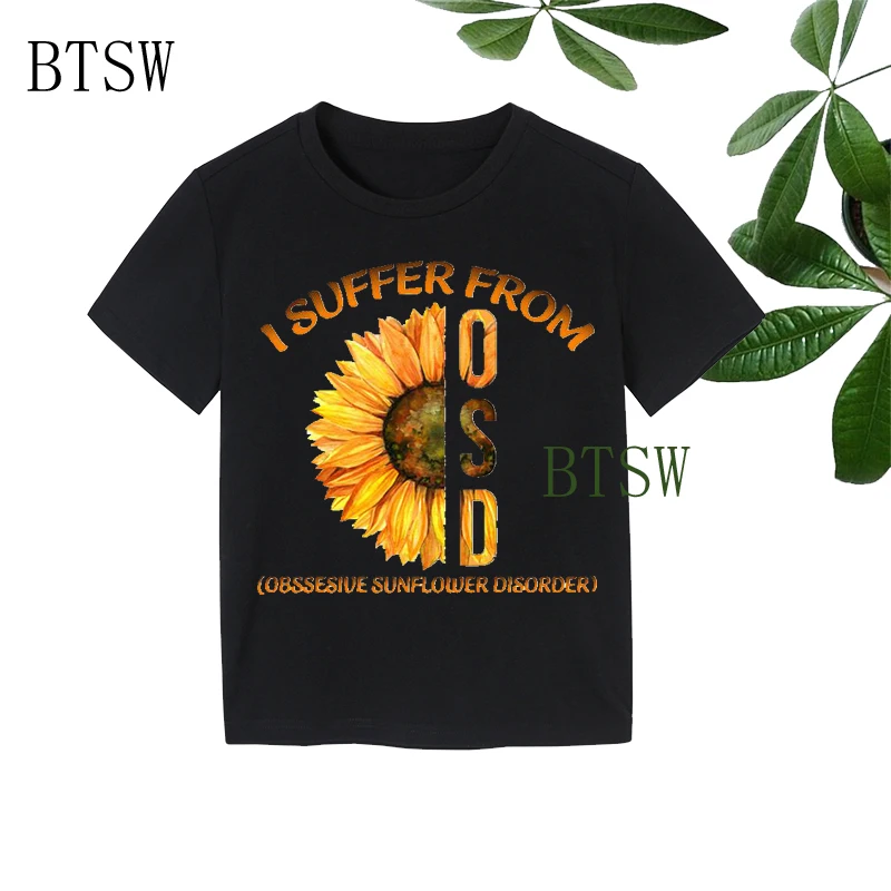 Kawaii Cartoon Sunflower Print Toddler Girl Shirts 2-9 Years Kids Clothes Summer Harajuku Cotton Children Unicornio Tshirt Tops