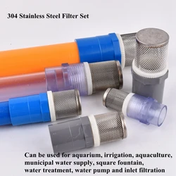 20~50mm 304 Stainless Steel Filter + PVC/UPVC Pipe Set Aquarium Fish Tank Water Pump Inlet Tube Filter Garden Irrigation Filter