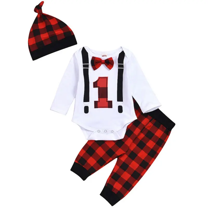 Осенний комплект одежды для маленьких мальчиков и девочек 0-18 месяцев, Одежда для новорожденных на первое Рождество, Ромпер брюки, шапка, осенняя одежда