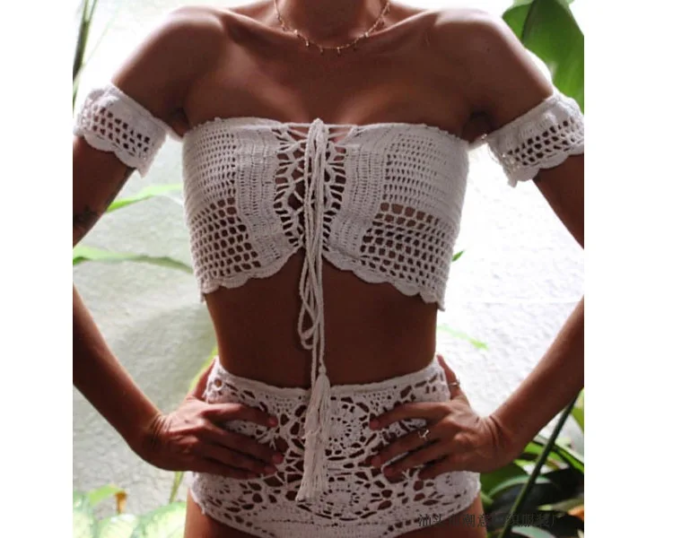 

2019 Summer New Style Crochet Bikini Europe And America Set AliExpress Hot Selling Pure Knitted Sexy Hollow out Bathing Suit Wom