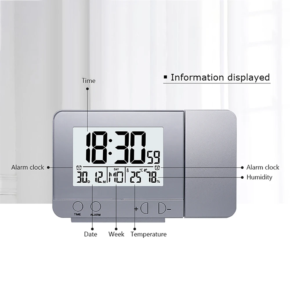 Цифровой светодиодный проекционный ЖК-дисплей будильник с проекцией времени температура влажность отображение даты вращающийся проектор функция повтора часы