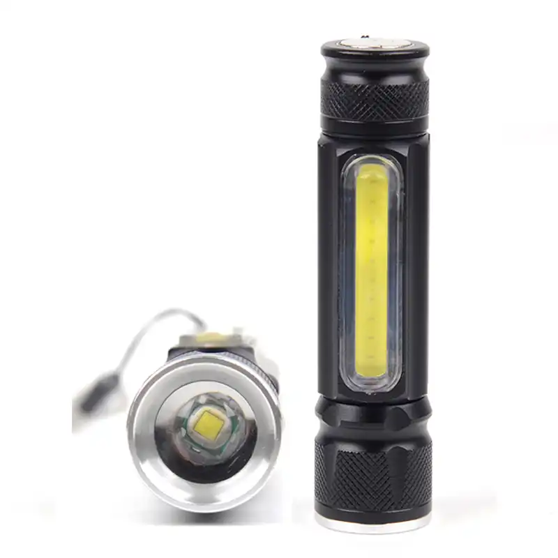 COB LED Flashlight Rechargeable Zoomable T6 torch Side Work Light M1Z0