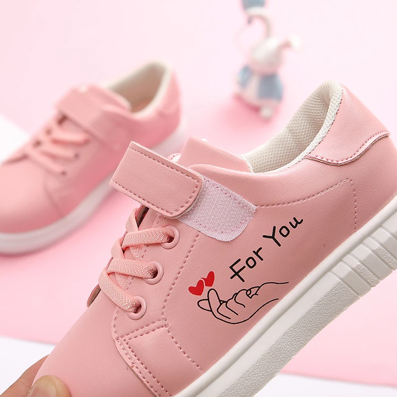 Kids Sport Shoes Spring Fashion Girls Sneakers Princess Flat Children Girls Infant Student Running Shoes White STQ003