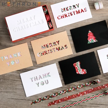 

Hethrone 1pcs Creative Hollow Christmas Blessing Series Mini Cards Greeting card with Decorative tape Birthday Greeting Card Set