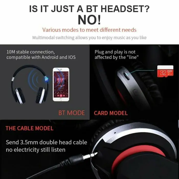 Складные Наушники Bluetooth 5,0 Беспроводная гарнитура стерео бас наушники с микрофоном NK-Shopping