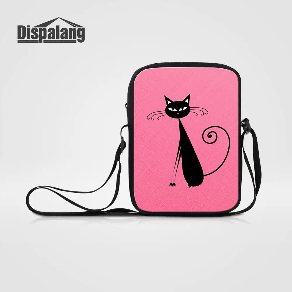 

Dispalang Women Mini Messenger Shoulder Bag Pink Cat Animal Printing Crossbody Bag For Teenage Girls Female Small Canvas Bookbag