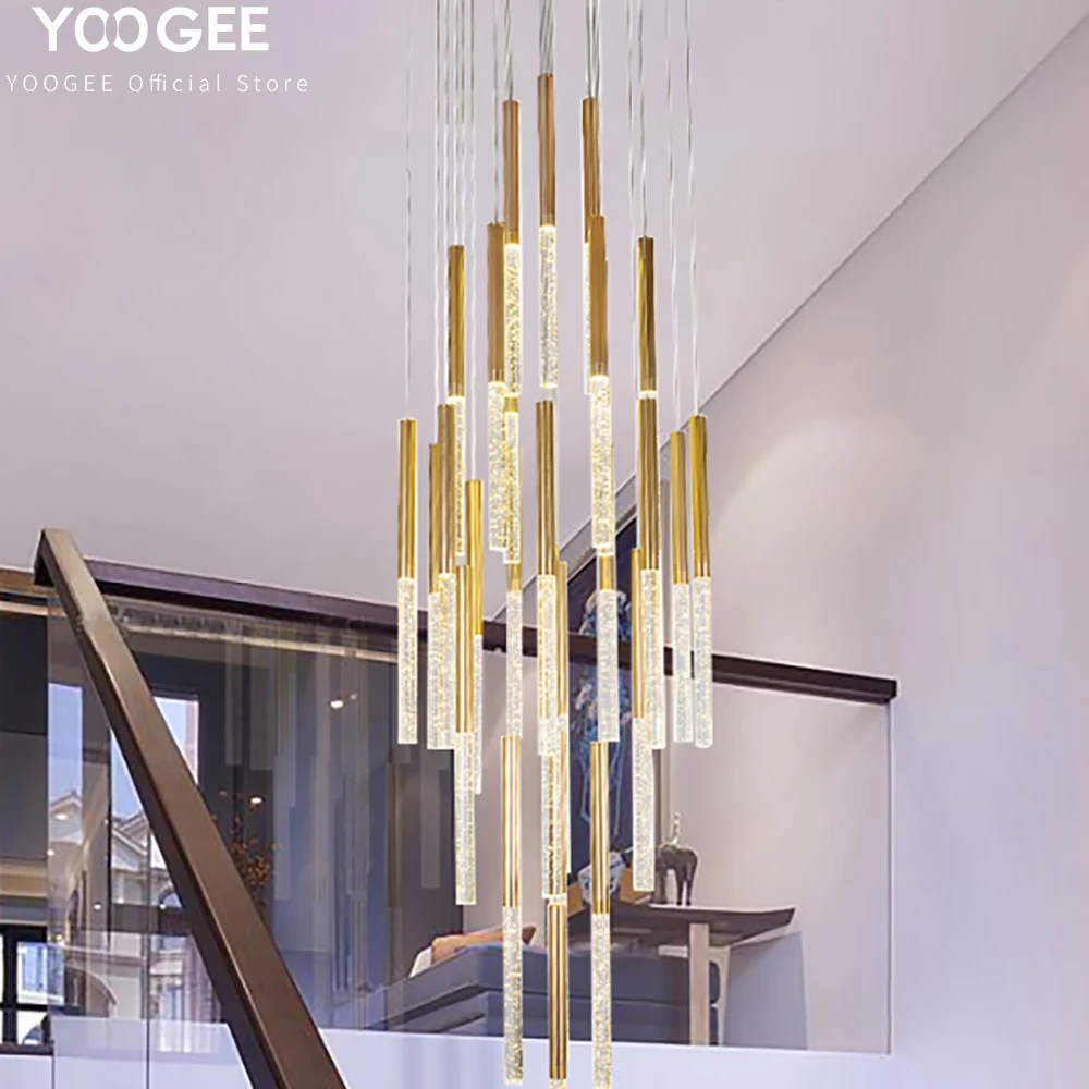 Modern Drops Crystal Chandelier Lighting Minimalist Loft Long Staircase Hanging Lamps Restaurant Gold Corridor Light Fixtures