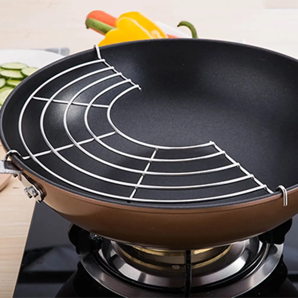 

Semicircular stainless steel steam tray and drain rack, kitchen frying drip rack frame insulation against hot steaming plate