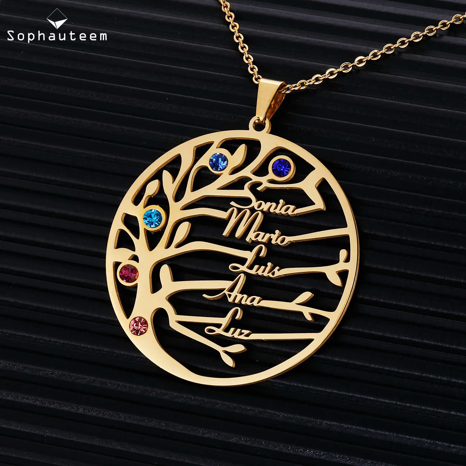 

Custom Name Necklace Gold Color Stainless Steel,Personalized Family Tree Necklace for Women Statement necklace Christmas Gift