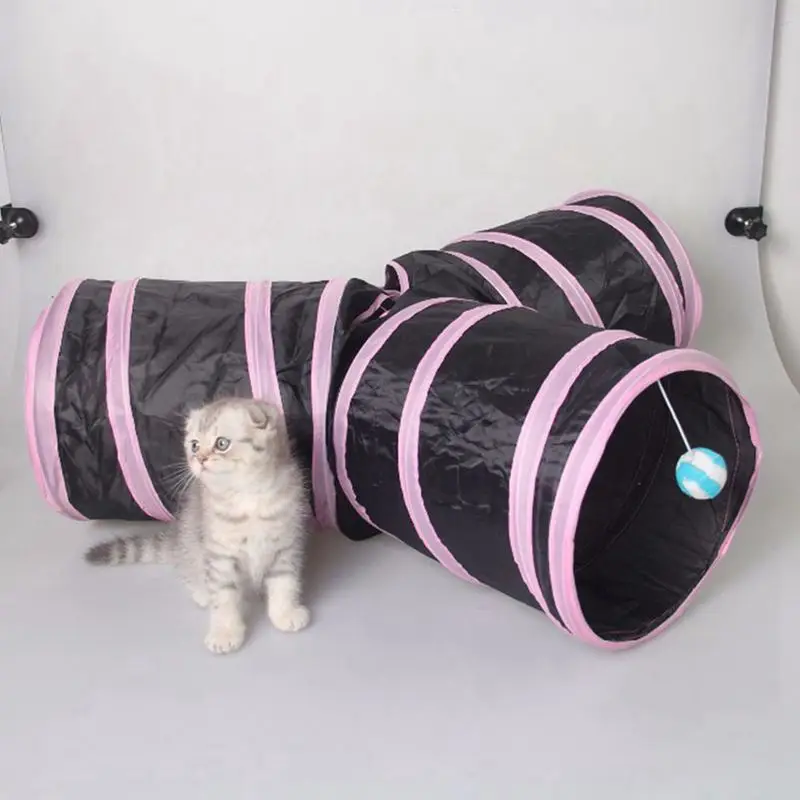 Туннель для кошек 3 Way складной домашнее животное кошка, игры тоннель с звонкий мяч, просторные трубка удовольствие для Кошка Собака Щенок Котенок розовый+ черный